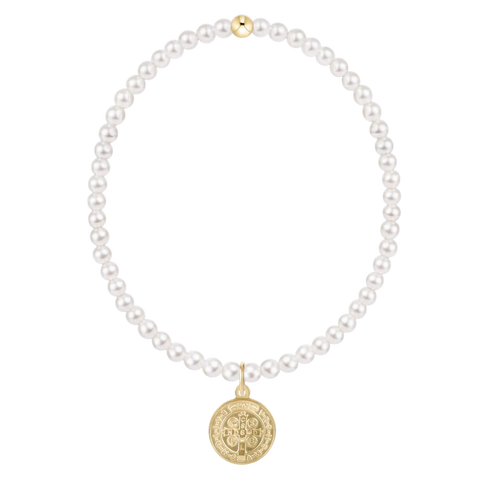 Classic Pearl 3mm Bracelet - Blessing Gold Disc