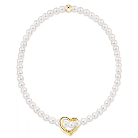 Classic Pearl 3mm Bracelet - Love Gold Charm