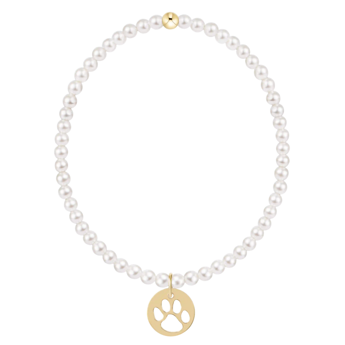 Classic Pearl 3mm Bracelet - Paw Print Gold Disc