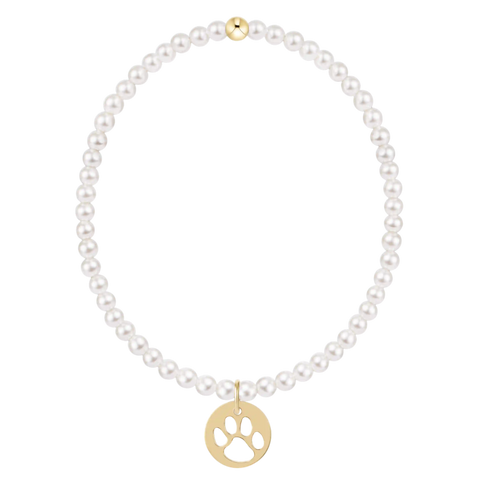 Classic Pearl 3mm Bracelet - Paw Print Gold Disc