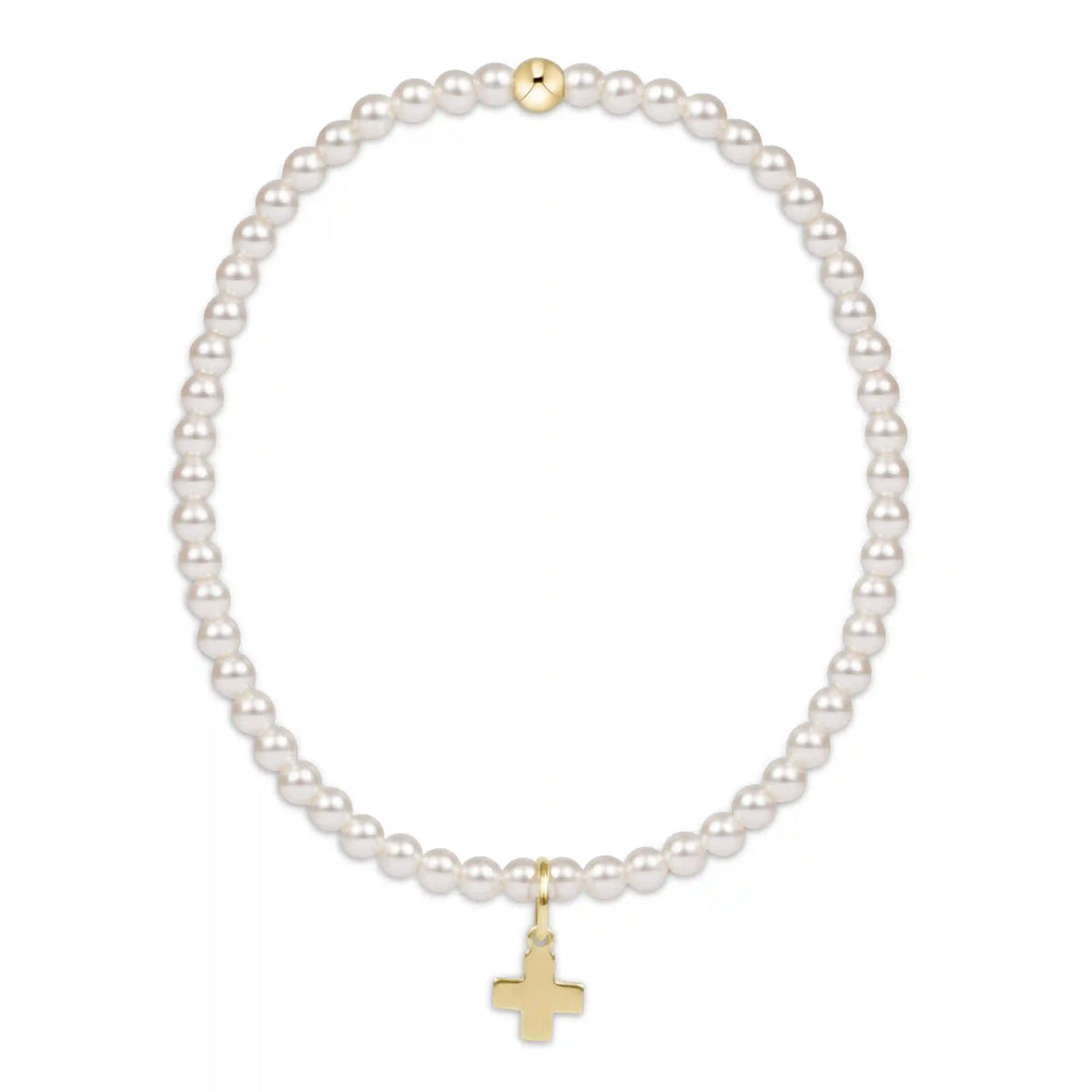 egirl Classic Pearl 3mm Bracelet - Signature Cross Gold Charm