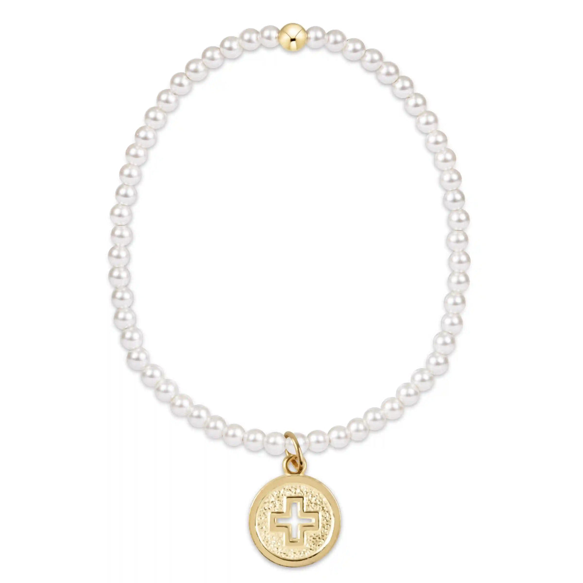 Classic Pearl 3mm Bracelet - Signature Cross Gold Disc
