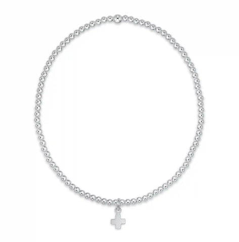 Classic Sterling 2mm Bracelet - Signature Cross Small Sterling Charm