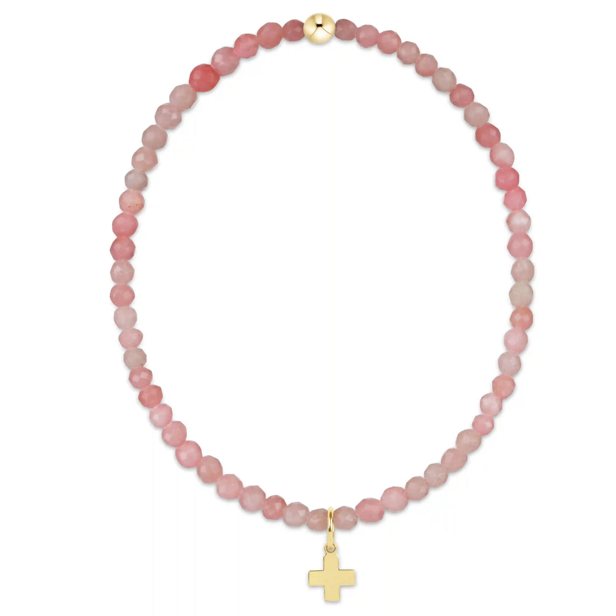 Classic Pink Opal 3mm Bracelet - Signature Cross Gold Charm