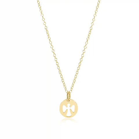 16" Necklace Gold - Guardian Angel Small Gold Disc