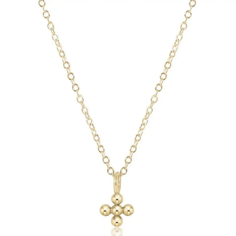16" Necklace Gold - Signature Cross Beaded Small Gold Charm