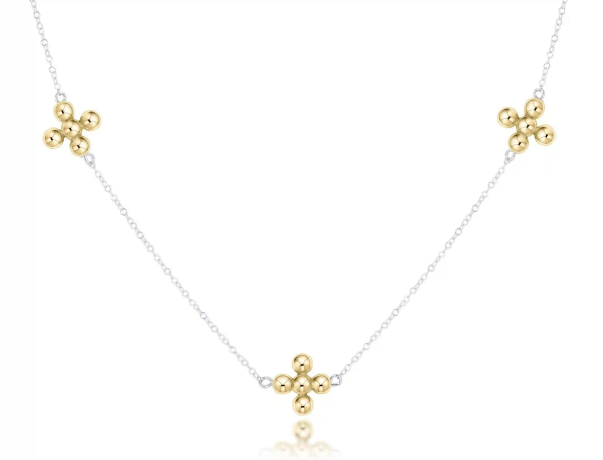 Choker Simplicity Chain Sterling Mixed Metal - Classic Beaded Signature Cross Gold