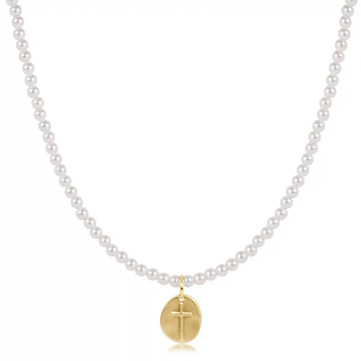 Choker Beaded - Classic Pearl 3mm - Inspire Small Gold Disc