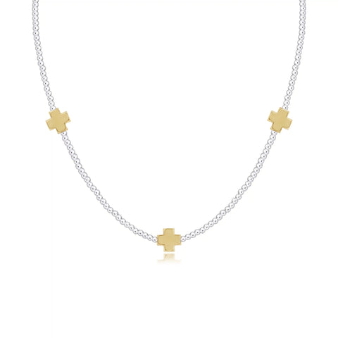 15" Choker Signature Cross Sterling Mixed Metal Pattern 2mm Bead - Signature Cross Gold